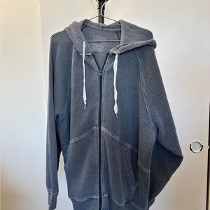 Aerie Gray Zip-Up Sweater with Hood